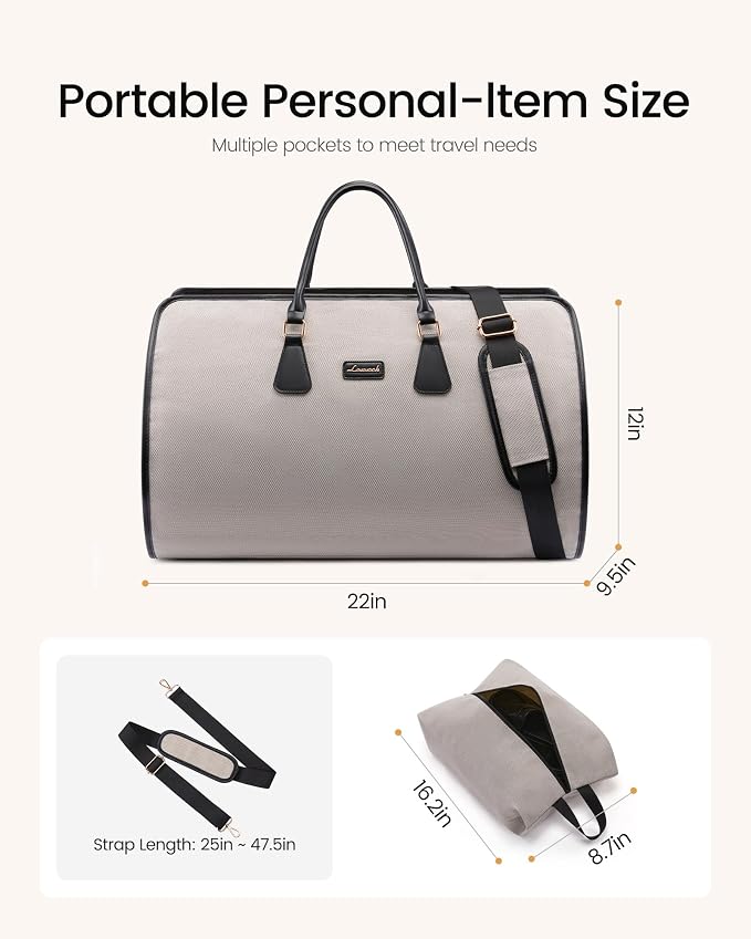 LOVEVOOK Garment Bags for Travel,3 in 1 Garment Duffle Bags for Travel with Shoe Pouch,Carry on Garment Bag for Women Men,Hanging Suitcase Suit Dress Business Travel Bag Weekender Bag - Image 7