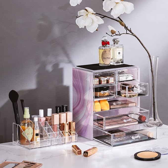 Sorbus Acrylic Makeup Organizer Set, 7-Drawer Vanity & Countertop Cosmetic Storage with Small & Wide Compartments, Tie Dye Makeup Storage for Brushes, Jewelry – Holiday Gift for Women & Teens - Image 2