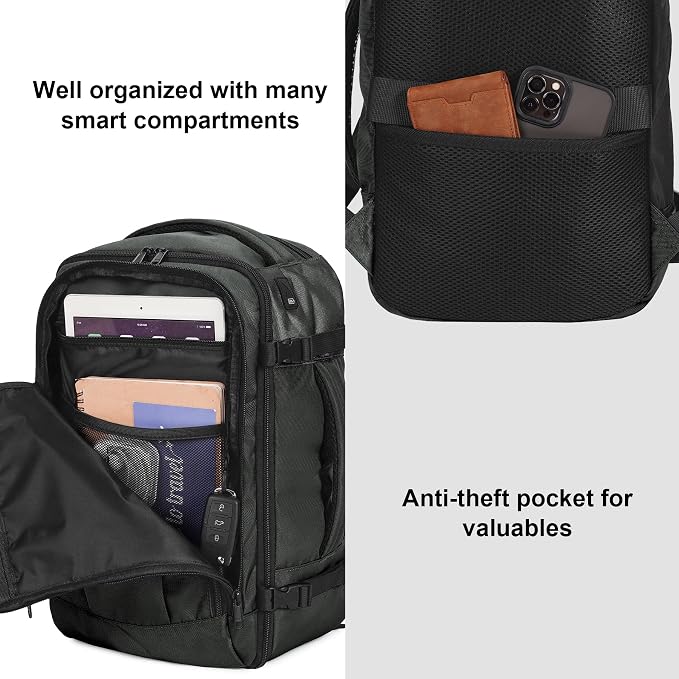 ECOHUB Travel Backpack 18x14x8 Spirit Airlines Personal Item Bag Carry On Backpack 13 Pockets Large Work Casual Daypack for men Airline Approved Waterproof Gym Backpack with Charging Port, Gray - Image 7
