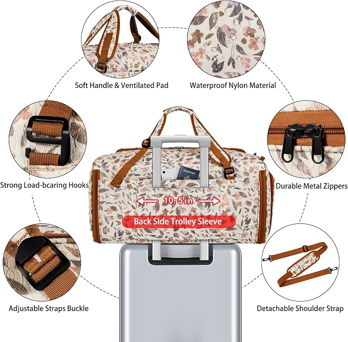 Convertible Garment Duffel Bags for Travel, 4-in-1 Carry on Duffle Bag for Women with Backpack Straps & Waterproof Shoe Pocket, Hanging Suit Dress Weekender Bag for Business, Wedding, 3pcs - Image 6