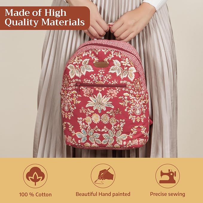 Maison d' Hermine Backpack for Women Men Cotton Shoulder Multipurpose Rucksack with Small Pouch Lightweight Multi Pocket Bag for Travel Work Beach Perfect for Spring Summer (Marquise - Red) - Image 3