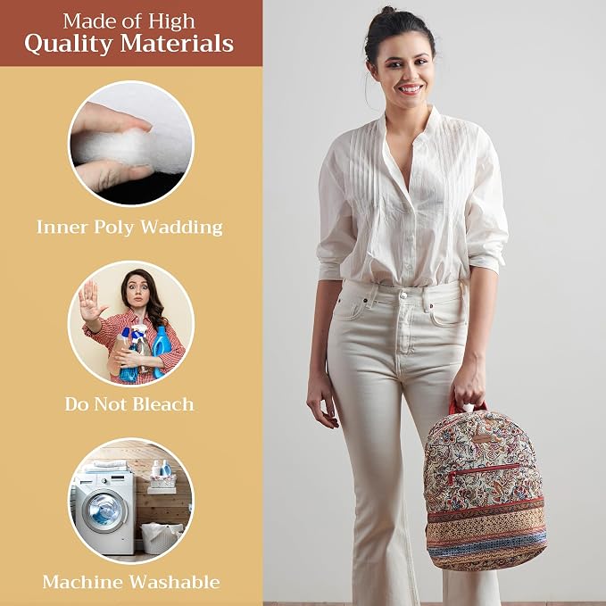 Maison d' Hermine Backpack for Women Men Cotton Shoulder Multipurpose Rucksack with Small Pouch Lightweight Multi Pocket Bag for Travel Work Beach Perfect for Spring Summer (Jaipur) - Image 3