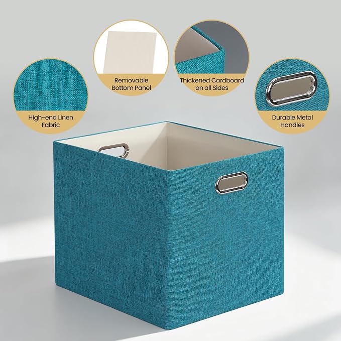 Posprica 3X Thicker Collapsible Storage Bins,13×15x13 Foldable Storage Cube Boxes Fabric Drawer for Closet Shelf Cabinet Bookcase, set of 4 (Bright Green) - Image 3