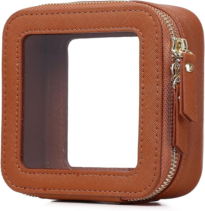 Pinkmik Small Clear Mini Makeup Bag, Brown, MINI-1 | Cosmetic Case & Toiletry Bag, Zipper Closure, Purse Organizer, Car Essentials by Pinkmik