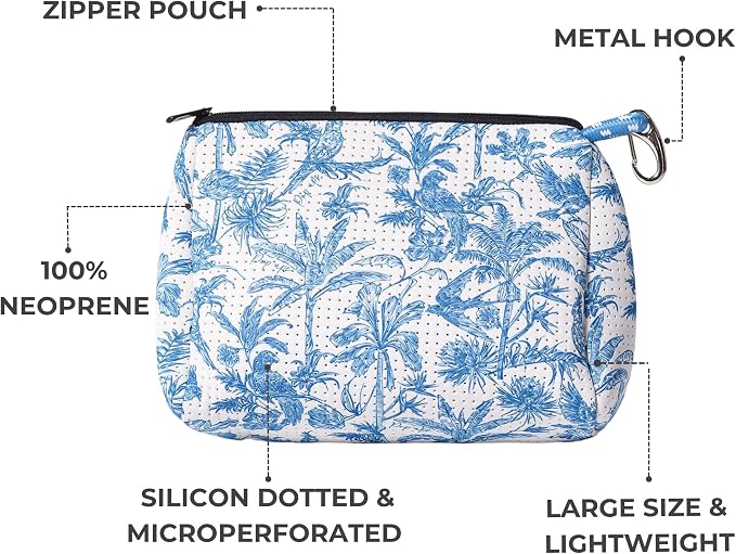 POPUPS Large Makeup Bag with Zipper - Waterproof Neoprene Cosmetic Bag 7.7 x 10.75 x 5 inches (Toile) - Image 4