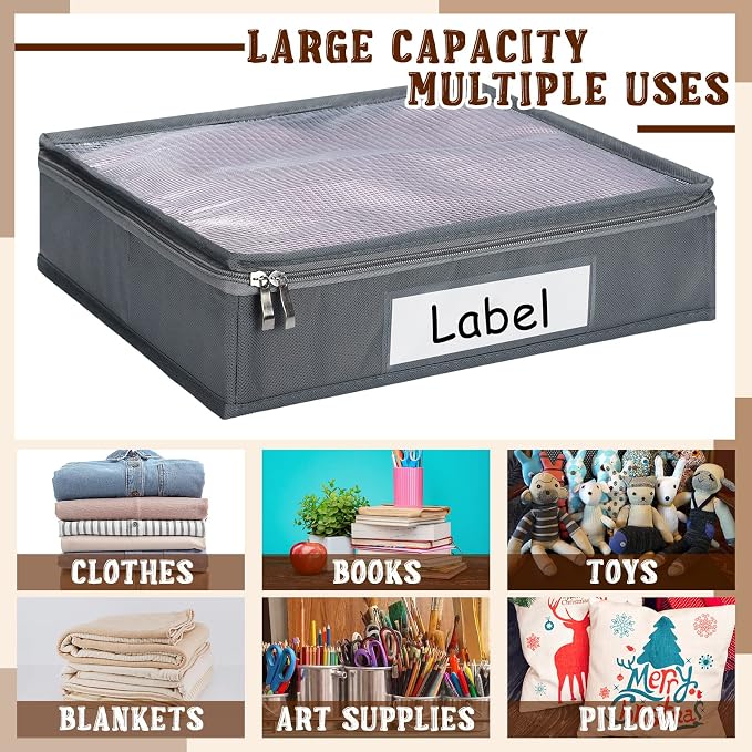 Panelee 6 Pcs 14 x 12 x 3 Inch Sweater Storage Bags Easy Gliding Zippered Sweater Package Organizer Closets Under The Bed Zippered Storage Bags with Label Pocket to Avoid Dust Dirt(Gray) - Image 7