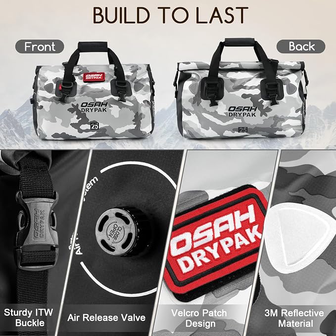 OSAH DRYPAK Waterproof Duffel Bag - Motorcycle Dry Bag Tail Bag with Large Storage Space, Waterproof Luggage Duffle Bags with Outer Mesh Zipper Pocket for Camping, Kayaking, Fishing & Traveling - Image 3