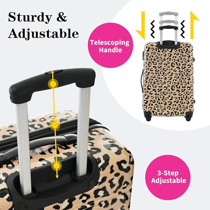 Merax Suitcase Set, Hardshell Luggage Sets 3 Piece with Spinner Wheels | Expandable Durable Suitcase with TSA Lock Lightweight 20" 24" 28", Brown Leopard - Image 6