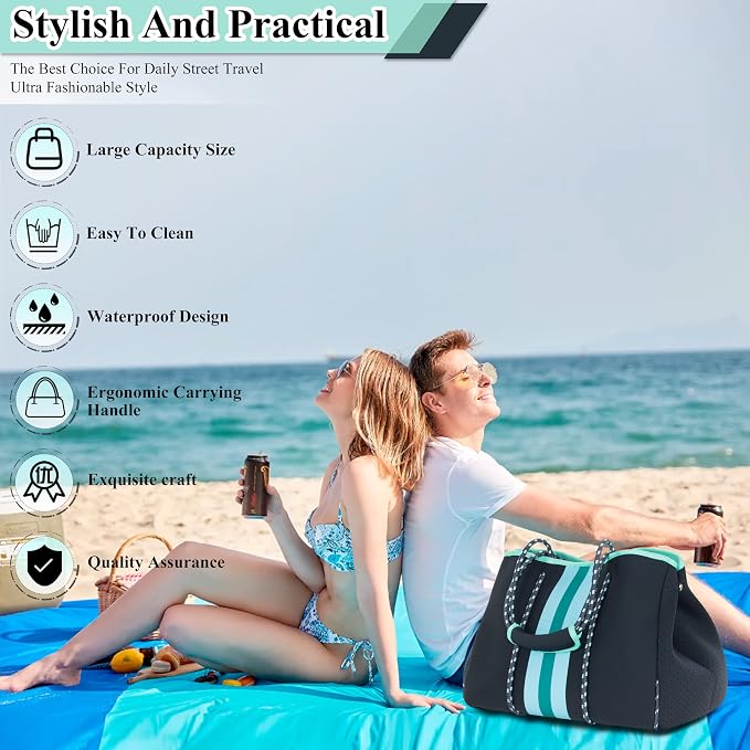 QOGiR Neoprene Multipurpose Beach Bag Tote with Inner Zipper Pocket … … … … - Image 2