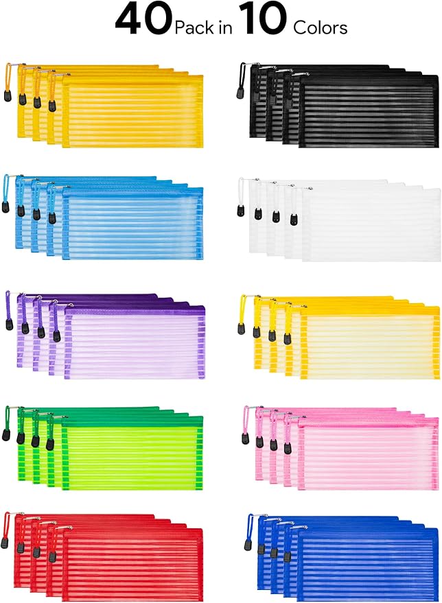 JARLINK Zipper Mesh Pouch, 40 Pcs multi-use Pencil Bags in 10 Colors | Multipurpose Pencil Pouch Bulk for School, Office Supplies, Cosmetics, Makeup&Travel Accessories, Solid Color - Image 4
