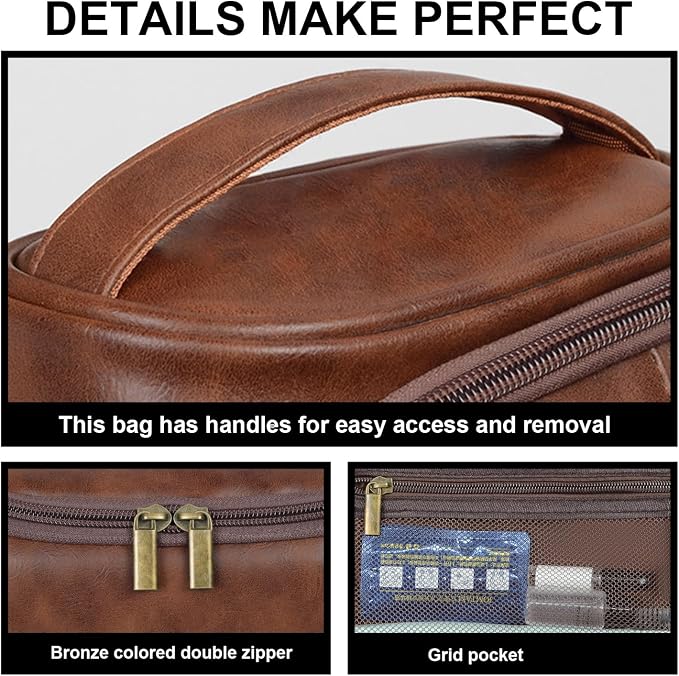 Personalized Leather Toiletry Bag, Brown, Three Layer Structure, Waterproof, Customizable Name Engraving, Travel Organizer for Men, Multi-Occasion Gift (TSN0925) - Image 8
