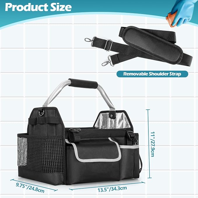 HODRANT Wearable Cleaning Caddy Organizer with Divider & Support Pad | Cleaning Supplies Bag with Handle & Detachable Shoulder Strap, Housekeeping Storage Box with Multi Pockets, Bag Only - Image 6