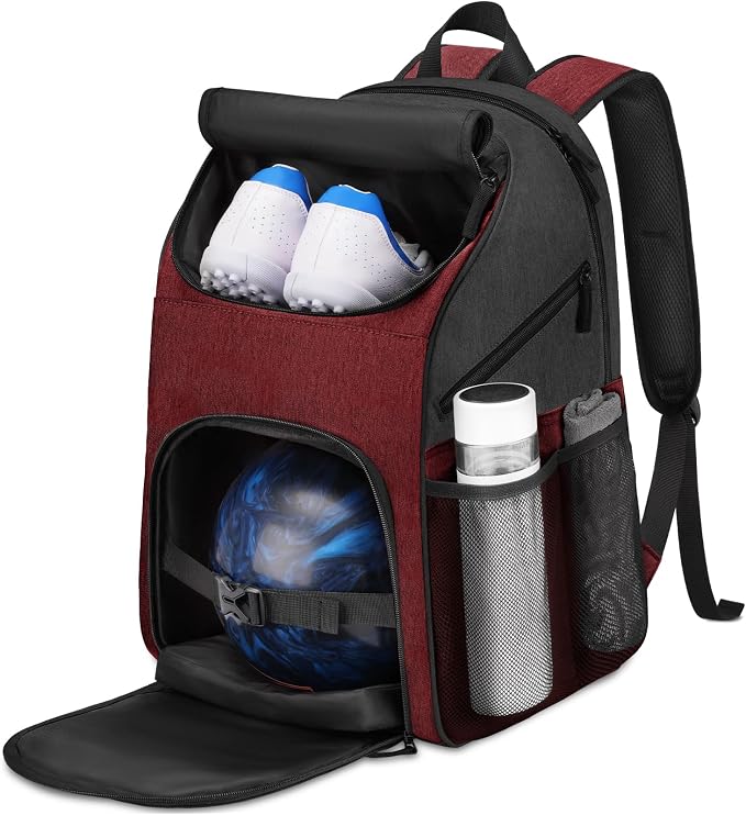 Bosynoy Bowling Backpack, Single Bowling Ball Bag with Shoe Compartment | Bowling Bag Totes with Foam Padded Protection, Fits Shoes Up to US Mens Size 16 and Accessories, Grey by Bosynoy