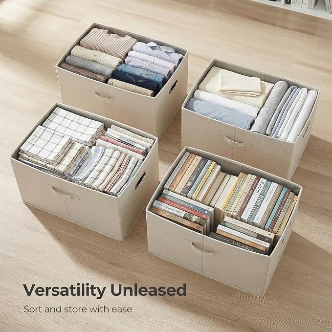 PRANDOM Storage Bins with Lids [3-Pack] Linen Fabric Foldable Storage Boxes Organizer Containers Baskets Cube with Cover for Bedroom Closet Office Beige (23.4X15.9X11.4) - Image 7