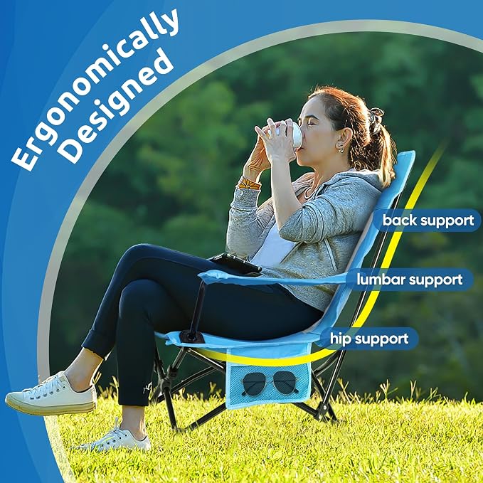 HaSteeL Folding Beach Chair Set of 2, Foldable Blue Camping Chairs for Outside, Low Beach Chair Portable for Adults Fishing, Picnic, Outdoor BBQ, Travel, Sports, Cup Holder & Storage Bag - Image 4