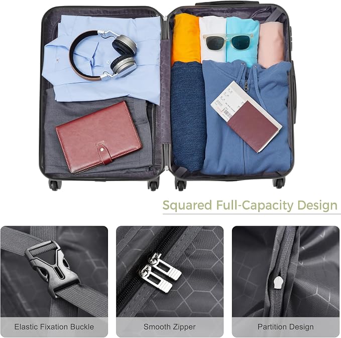 Merax 3 PieceABS Hardshell Luggage Sets Spinner Wheels Suitcase TSA Lock Suit Case, Creamy Green, 20/24/28 Inch - Image 5