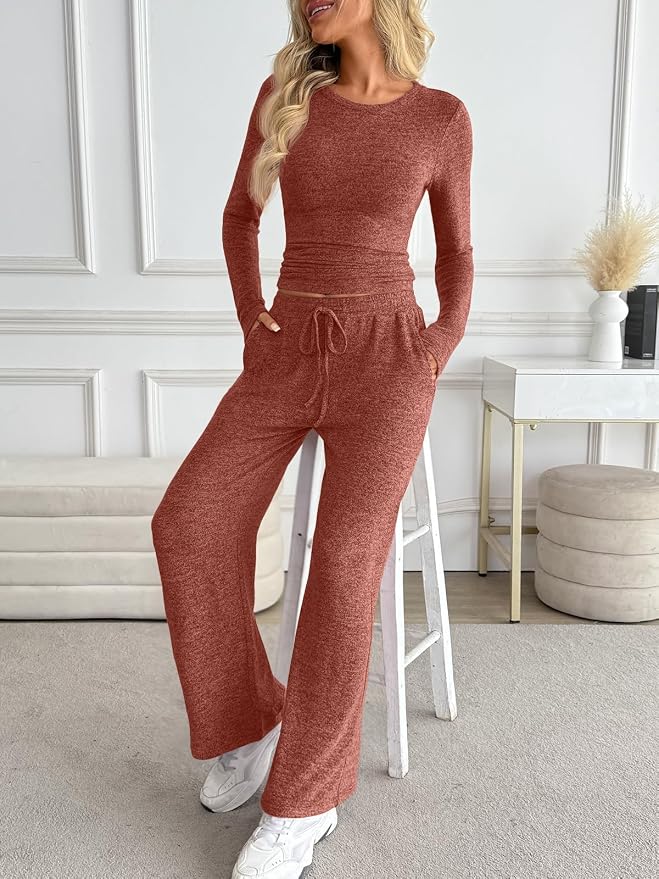 LILLUSORY Womens 2 Piece Matching Lounge Sets 2026 Fall Fashion Outfits | Long Sleeve Top & Drawstring Wide Leg Pants with Pockets, Workout Gym Comfort Sweat Suit, Travel Airport Vacation Clothing - Image 3