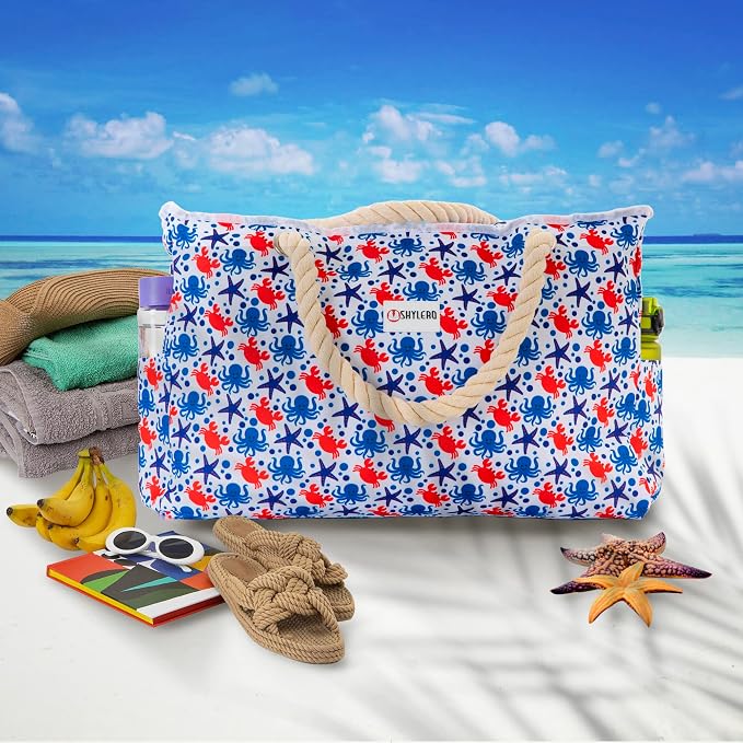 Beach Bag and Pool Bag Has Cooler Pocket, 7 Pockets Total, Zip Top. Family Size Waterproof Beach Tote - Image 3