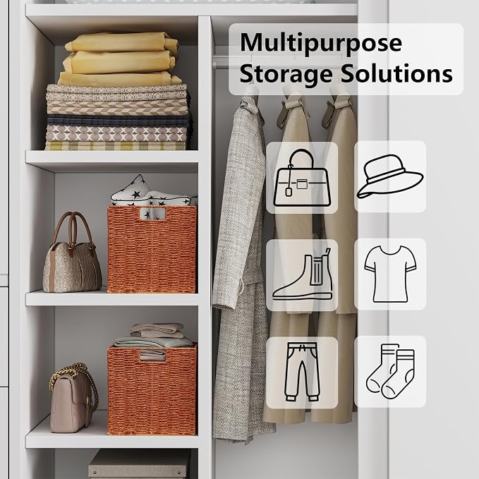 Vagusicc Wicker Storage Basket, Set of 2 Hand-Woven Paper Rope Wicker Basket, Foldable Cube Storage Bins, 9 inch Square Storage Baskets for Organizing Shelves & Decor, Orange (9″×9″×9″) - Image 6