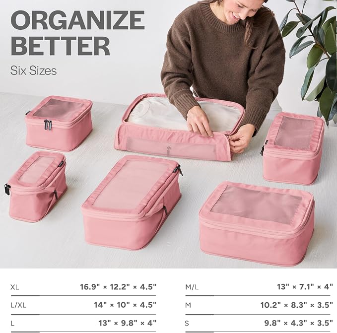 Aerotrunk Compression Packing Cubes for Travel - Luggage Organizer Bags - Double Zipper Packing Cubes for Suitcases (12-Pack, Rose) - Image 3