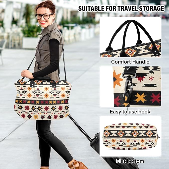 Weekender Bags Travel Duffel Gym Bag Indian Aztc Western Carry on Overnight Tote Bag with Toiletry Bag for Airplane Travel Trip Gym Yoga - Image 6
