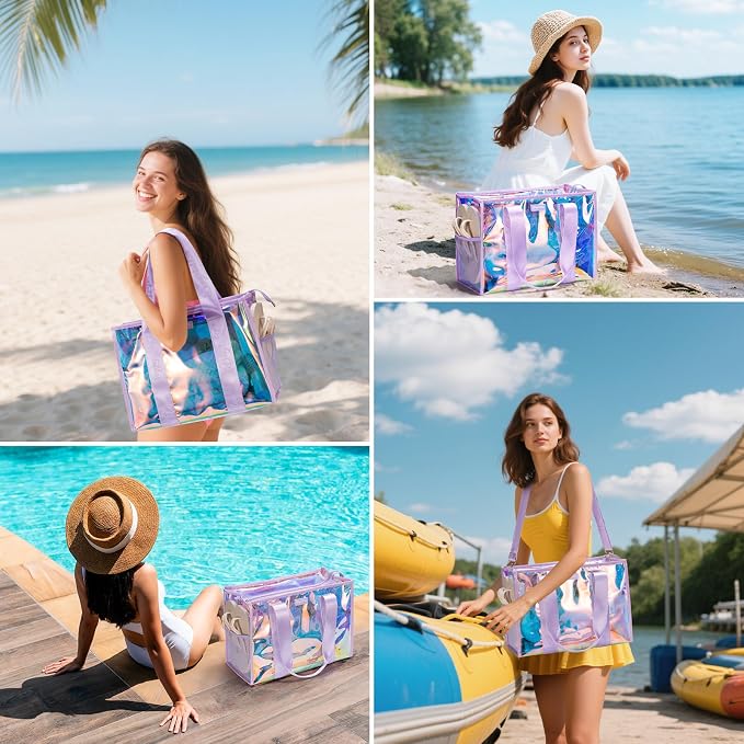 Bagstellar Iridescent Beach Bag, Jelly Tote Bag with Phone Pouch Makeup Bag | Large Beach Bags Waterproof Sandproof, Zipper Beach Tote Clear Pool Swim Boat Bag for Women Summer Travel Cruise Essentials - Image 8