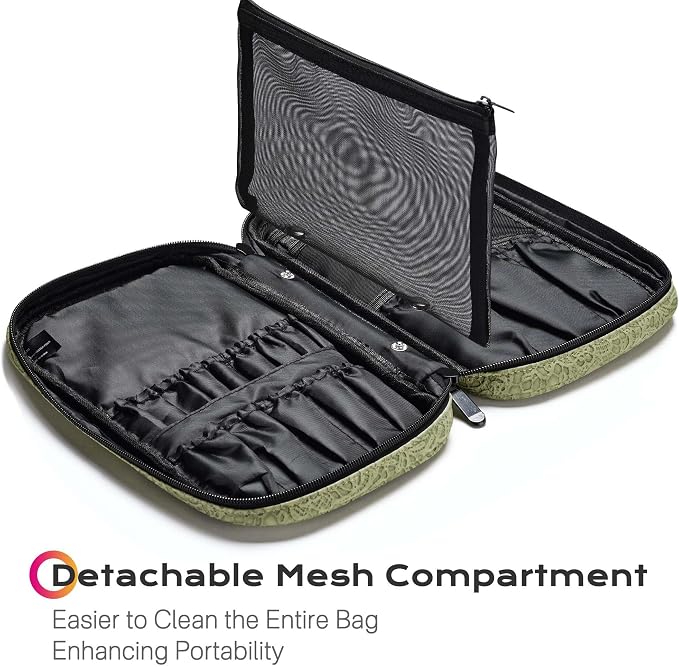 BYOOTIQUE Makeup Brush Bag Organizer Portable Multi Brush Holder Hand Bag | Travel Makeup Artist Bag,Cosmetic Organizer Pouch Zipper Bag,with Removable Mesh,for Brushes Cosmetics,Green - Image 2
