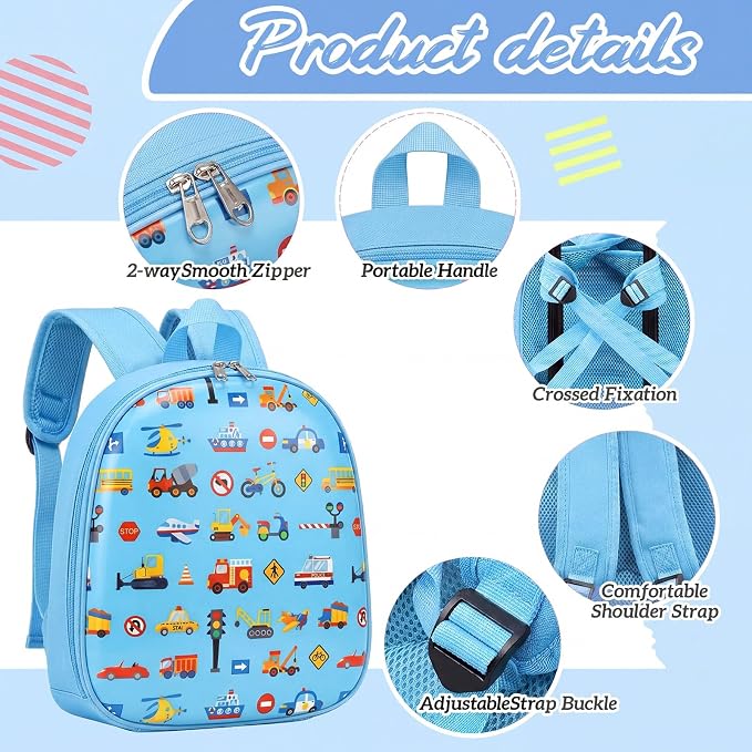Sanwuta 4 Pcs Kids Luggage Set Back to School Gifts for Girls Boys Carry On Rolling Suitcase Backpack Neck Pillow Travel Set(18 Inch,Car Style,Blue) - Image 3