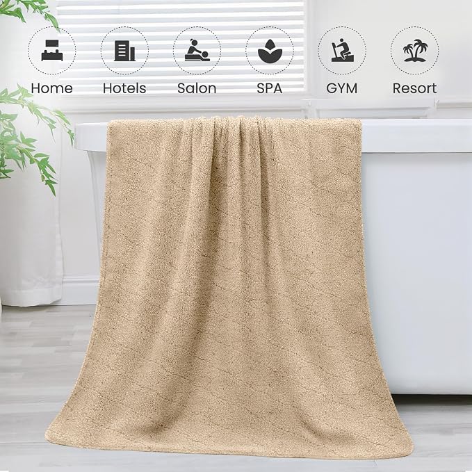 JML Microfiber Bath Towels, Oversized, Ultra Soft, Super Absorbent and Fast Drying, No Fading Large Bathroom Towel Set for Sport, Travel, Fitness, SPA and Yoga (Coral Fleece - Camel, 30 in x 60 in) - Image 8