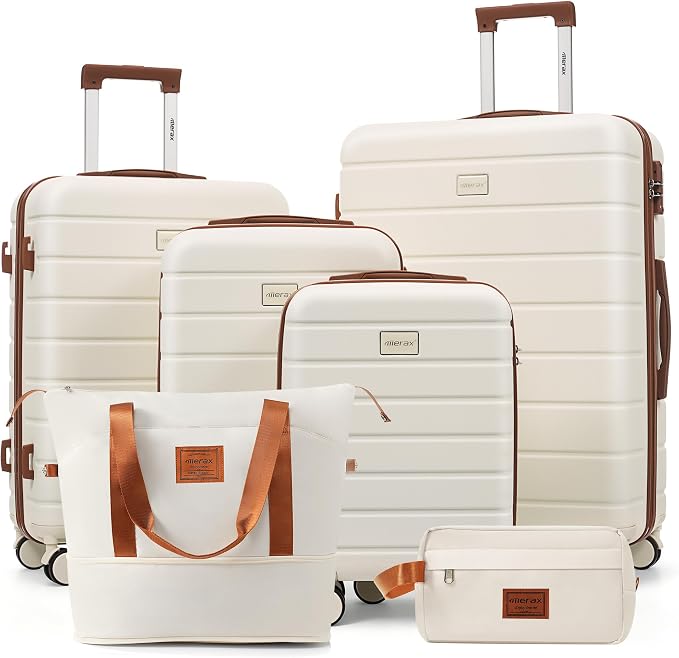Hardside Luggage Sets, Lightweight Suitcase with Spinner Wheels, Ivory by Merax