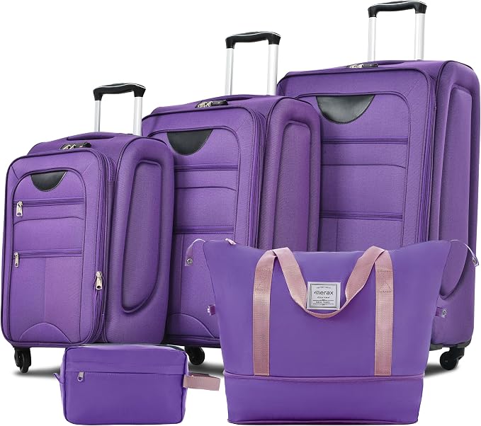 Merax Luggage Set, Softside Suitcase 3 Piece, Expandable Lightweight | Luggage Sets with Duffel Bag 22" 26" 30" Suitcase with Wheels TSA Lock,Purple by Merax