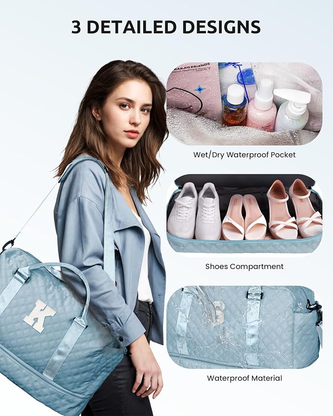 Gifts for Sister - Personalized Travel Bag with Shoe Compartment, Monogram Overnight Bag, Letter Travel Bag with Makeup Bag - Image 7