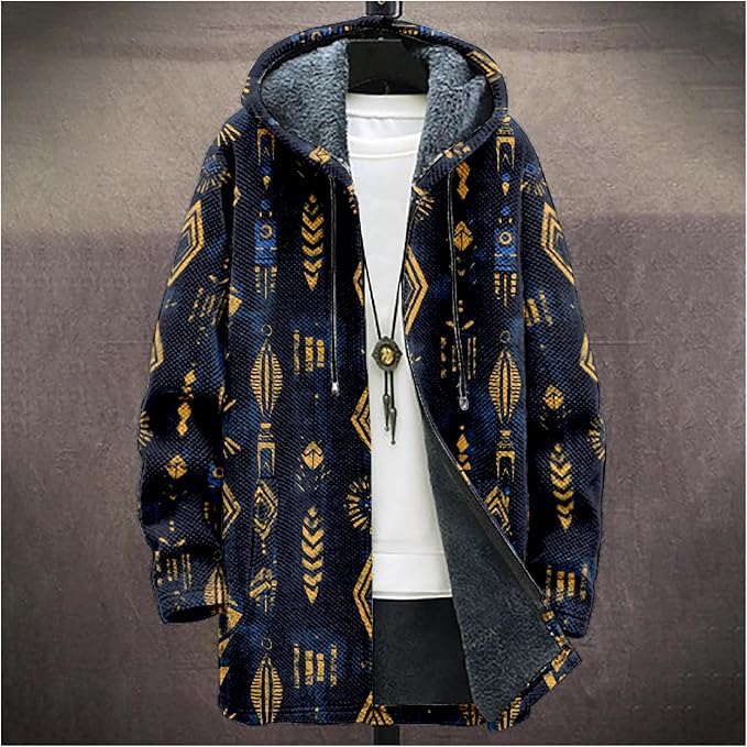 Full Zip Hoodies for Men Long Fleece Lined Knitted Hoodies with Pockets Fashion Coat Warm Cardigan for 2024