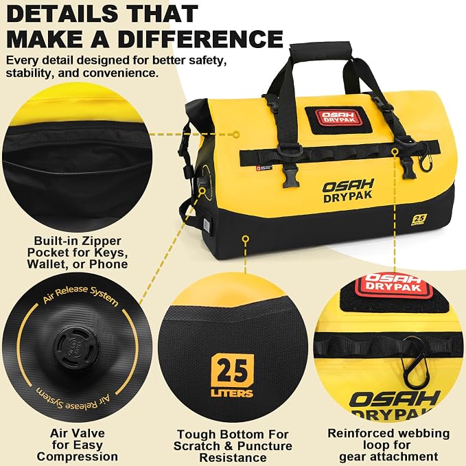 OSAH DRYPAK Waterproof Duffel Bag 25L/40L/60L – Heavy-Duty Motorcycle Tail Bag, Roll-Top Dry Bag for Travel, Camping, Boating, Kayaking, Outdoor Adventure - Image 4