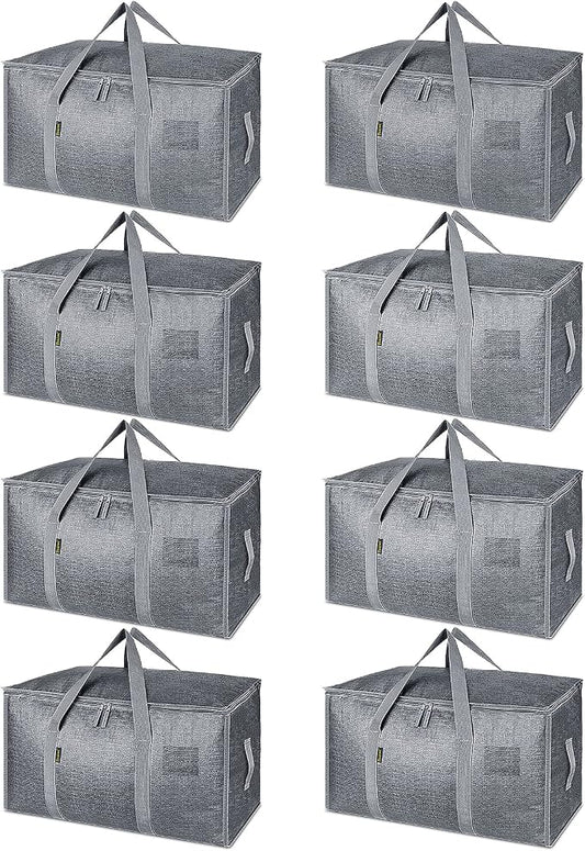 BALEINE 8-Pack Oversized Moving Bags with Reinforced Handles, Heavy-Duty Storage Tote for Clothes, Moving Supplies (Winter Grey, 8-Pack) by BALEINE