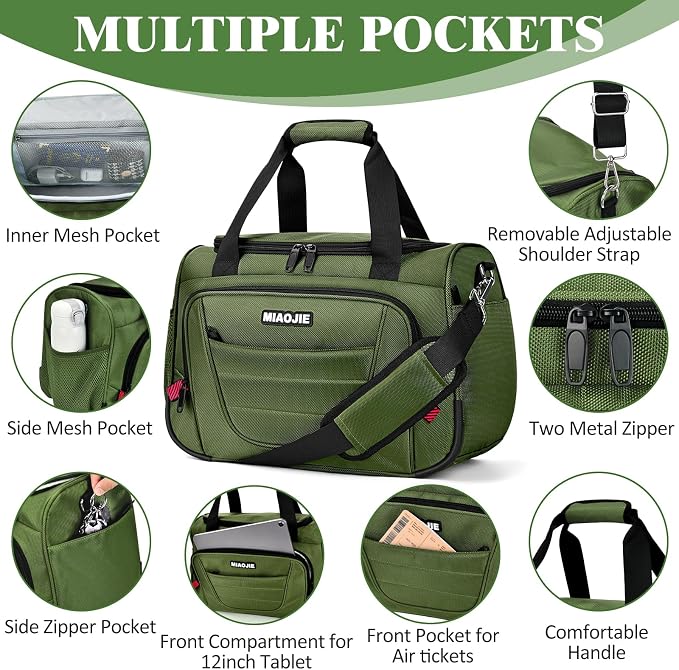 Underseat Carry On luggage Bag Airplanes Personal Item Bags, Gym Bag for Men Weekender Overnight Travel Tote Bag Shoulder Small Softside Carry on Luggage Travel Duffel Bags For Men,16 IN Green - Image 7