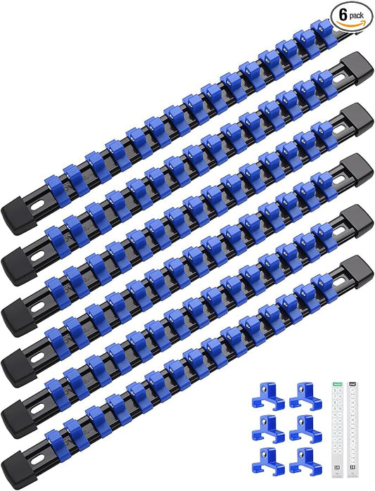 ALOANES 6PC ABS Socket Organizer, Socket Rails Fit 3/8 inch Drive | Portable Heavy Duty Socket Holders Hold up 90 Sockets for Toolbox Drawer Bags(Blue) by Aloanes