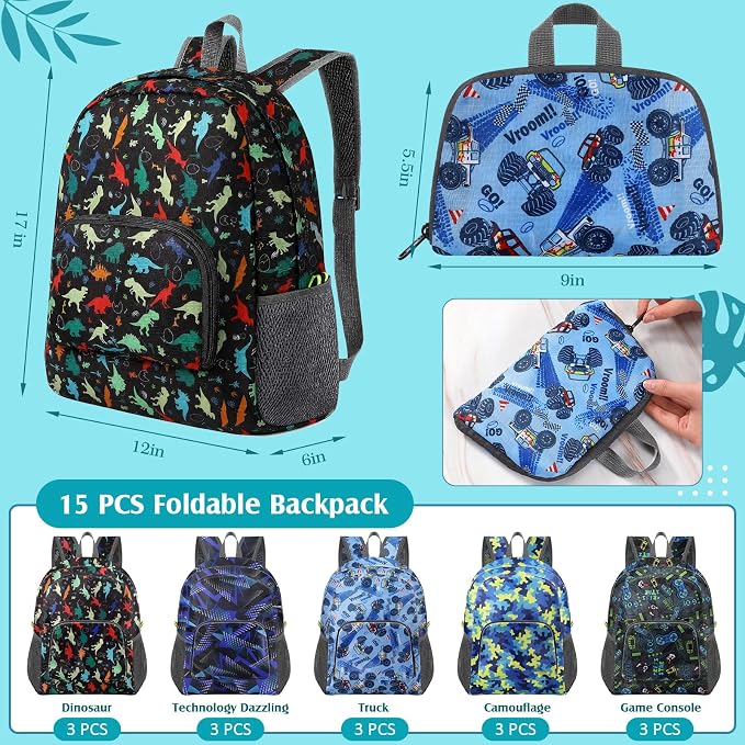 LEIFIDE 15 Pcs Backpack in Bulk 17 Inch Lightweight Foldable Student School Outdoor Travel Book Bag Assorted Colors - Image 2