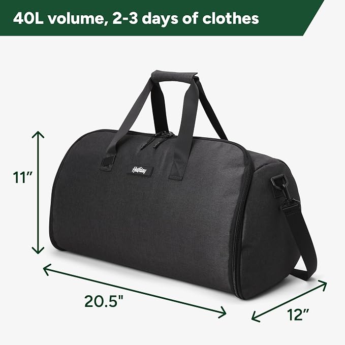 Halfday Convertible 2-in-1 Garment Duffel Weekender Bag 40L: Wrinkle-Free Travel (Hanging Suit Compartment, Shoe Pockets, Trolley Sleeve), Durable & Water-Resistant Carry-on, Shadow - Image 6