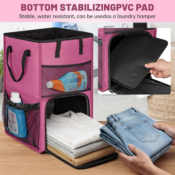 170L Laundry Backpack Bag with 3 Sizes Mesh Wash Bags Empty, Extra Large 2 in 1 Laundry Hamper Basket with Shoulder Straps, Freestanding Laundry Bag for College Dorm, Laundromat, Apartment (Pink) - Image 8