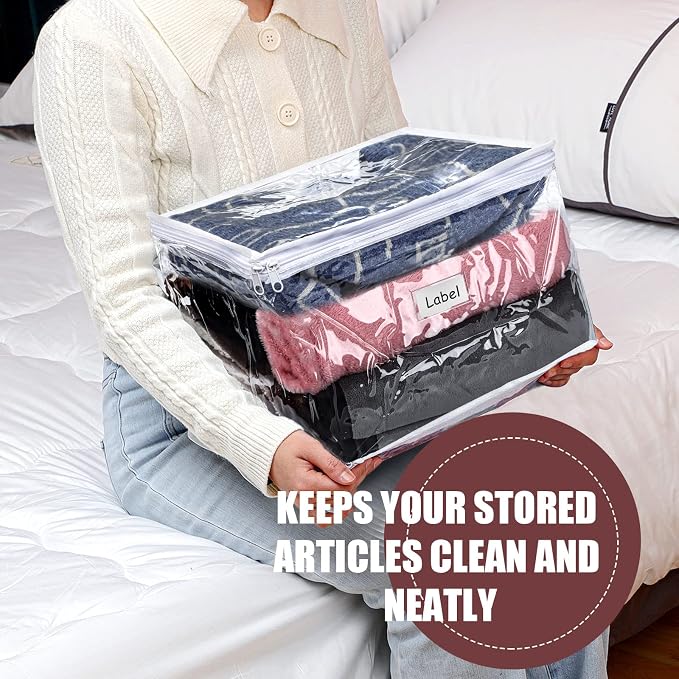 Hoolerry 6pcs Clear Zippered Storage Bag Plastic Individual Sweater Storage Bag with Zipper Label Closet Clothing Organizer for Blanket Clothes Bed Sheet Comforter Quilt Pillow(12 x 12 x 12 Inch) - Image 4
