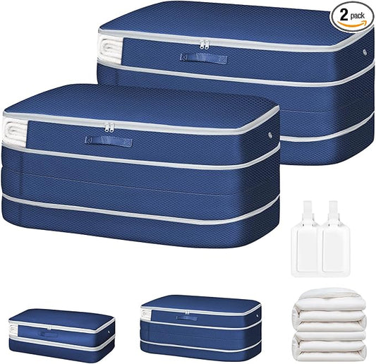 Comforter Storage Bag - Large Capacity Bedding Storage Bags Ultra Space Saving Self Compression Organizer, Washable Compression Bags for Storage Comforter Blanket Duvet, 2-Pack, Navy Blue by EasortmPackingCubes