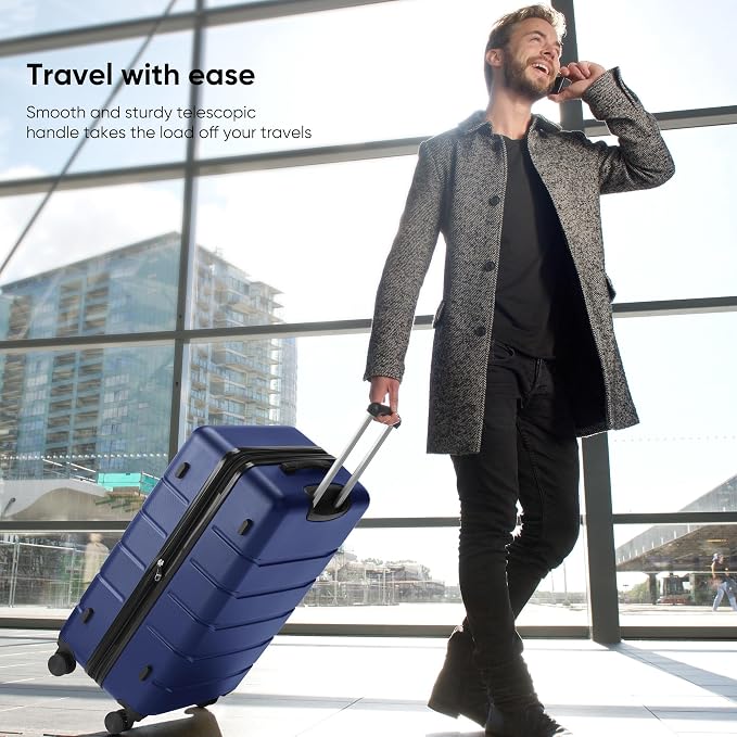 OLIXIS 24 Inch Luggage, Hardside Suitcase with Spinner Wheels, Lightweight ABS Hard Shell Checked Luggage, TSA Approved Lock, Expandable Medium Suitcase for Travel & Business–Blue - Image 2