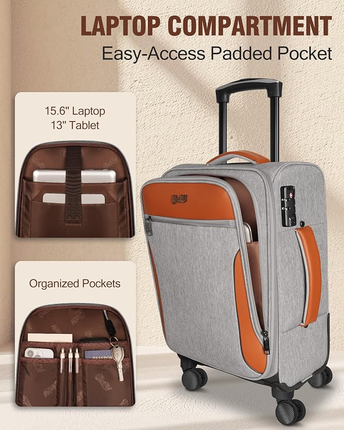 Carry On Luggage 22x14x9 Airline Approved, 20 Inch Softside Suitcase with 4 Pcs, Lightweight Luggage for Women Men with TSA Lock and 4 Spinner Wheels, Soft Side Carry-on Suitcases for Travel, Grey - Image 6