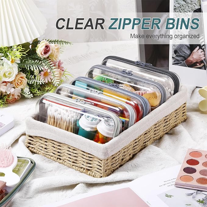 Sanwuta 6 Pcs Clear Hard Zipper Case Plastic Zipper Pouches Transparent Makeup Bag Pencil Case Pouches Toiletry Diaper Bag for Travel Toy Storage Organizer Bins(Blue-green,7.48 x 3.94 x 2 Inch) - Image 5