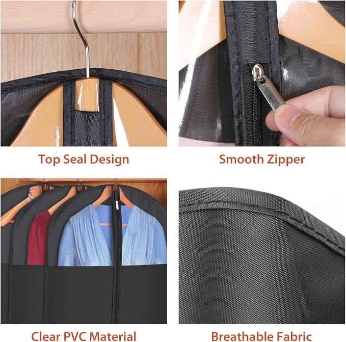 Univivi Garment Bag Suit Bag for Hanging Clothes, 40" Lightweight Full Zipper Washable Suit Cover with Large Visible Window for Suit Coat, Jacket, Sweaters (Set of 6), Black - Image 3