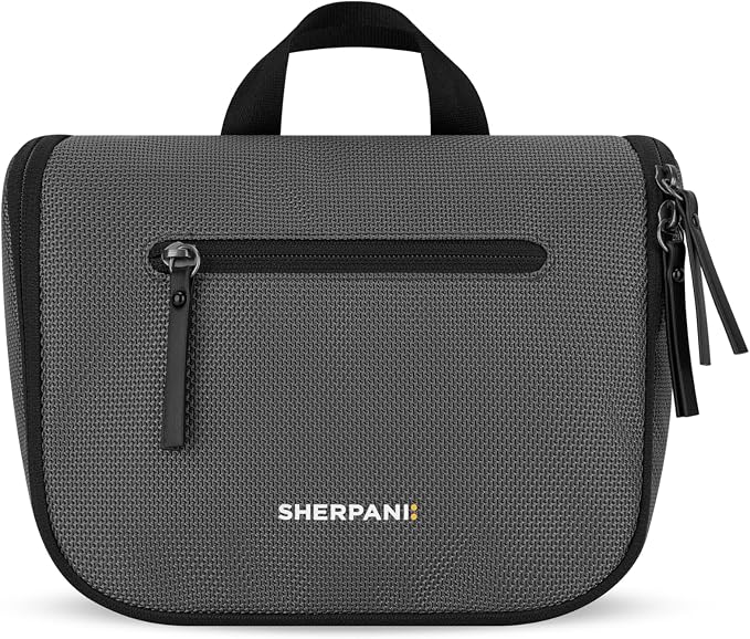 Sherpani Co-Pilot, Travel Toiletry Bag, Hanging Cosmetic Organizer, Water Resistant Makeup Bag, Shower Dopp Kit, Essentials Toiletries for Women, Travel Gift (Granite) by SHERPANI