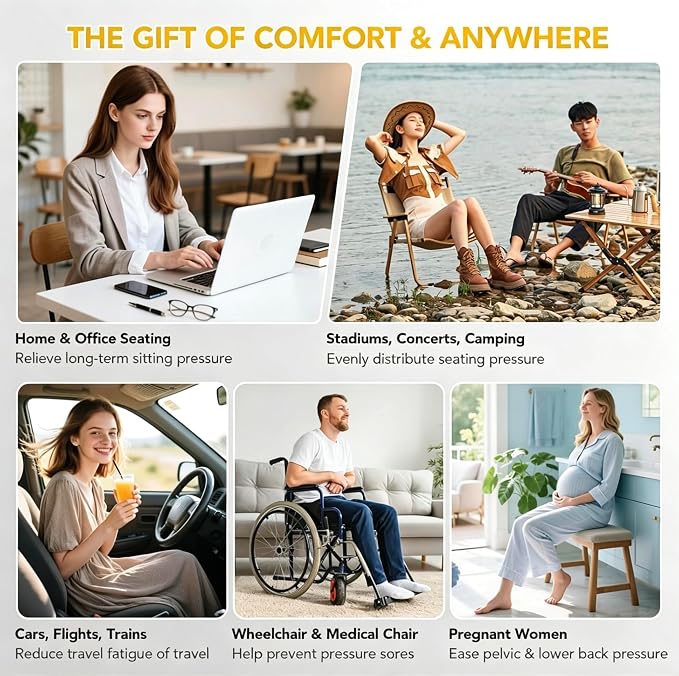 Sondor Travel Cushion, Upgraded Ergonomic 3D Airbags for Long Sitting | Inflatable pad for Airplane, Car, Office & Wheelchair; Built-in press valve, multi-chamber boosts airflow & eases hip strain - Image 8