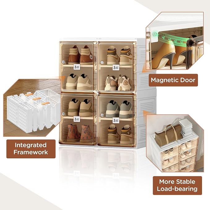 ANTBOX Shoe Organizer Storage Box, Portable Folding Shoe Rack For Closet With Magnetic Clear Door,Large Sneaker Cabinet Bins All-in-one Sturdy Easy Assembly 4 Layers-8 Grids - Image 5