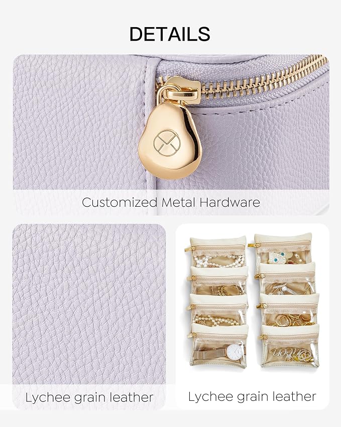 VLANDO Jewelry Travel Case,Travel Jewelry Organizer with Clear Velvet Jewelry Bags Zipper Pouch for Women Girl Gift- 8Pcs Purple - Image 4